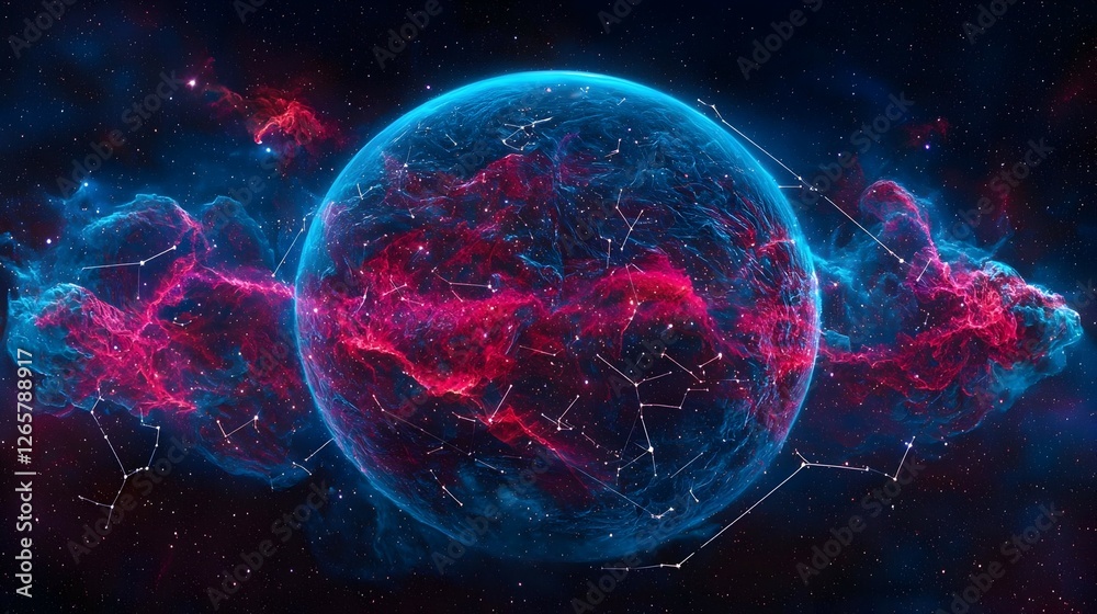 Obraz premium Abstract Cosmic Sphere with Pink and Blue Nebula
