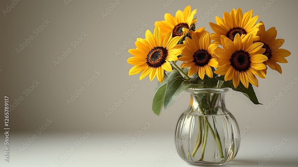 custom made wallpaper toronto digitalElegant and clean minimalist arrangement of sunflowers in a glass vase set against a pure white background with soft natural lighting offering ample copy space for various uses