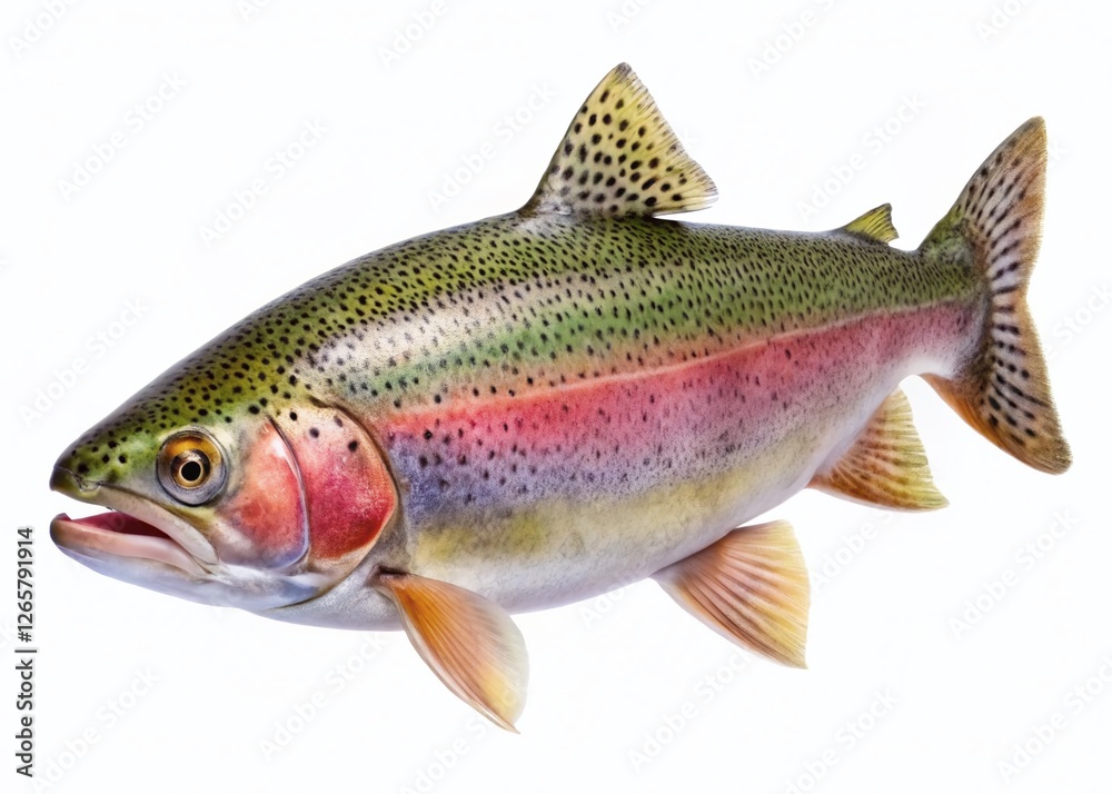 Fresh Rainbow Trout, Isolated on White, Small, Whole Fish, Seafood Fresh Rainbow Trout, Isolated on White, Small, Whole Fish, Seafood