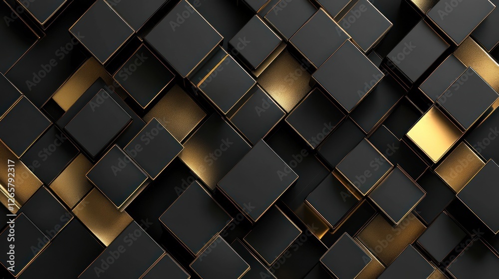 Elegant Abstract Background with Black and Gold Cubes Interlocking Pattern Elegant Abstract Background with Black and Gold Cubes Interlocking Pattern