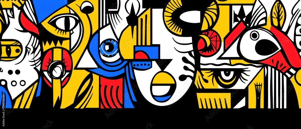 Fototapeta premium Abstract Cubist Composition with Bold Colors and Geometric Shapes