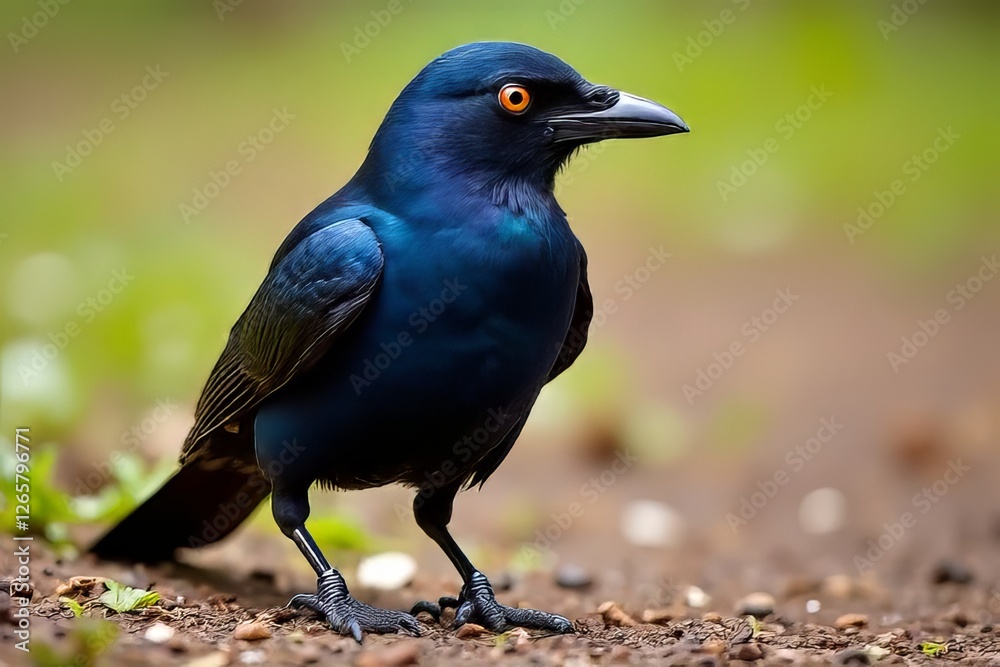Obraz premium Close-up of a Vibrant Blue Bird on the Ground