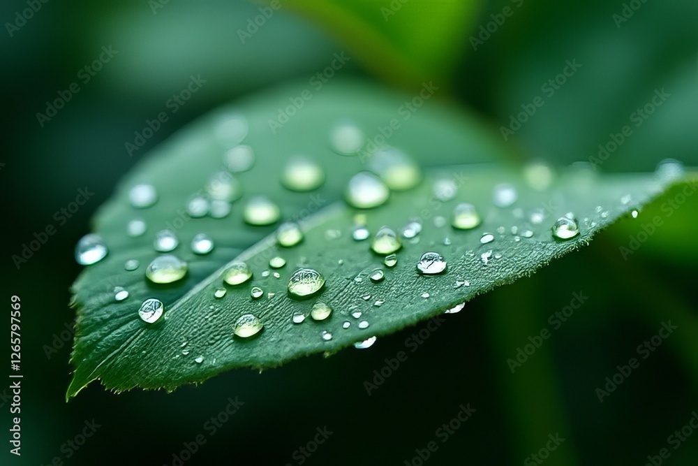 Closeup of Dew Drops on a Green Leaf - Nature's Beauty Closeup of Dew Drops on a Green Leaf - Nature's Beauty