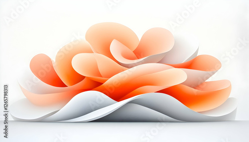 Abstract orange and white layered petal shapes on a white background for web use