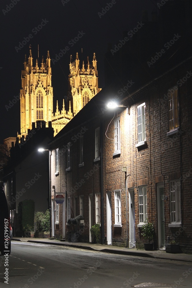 Fototapeta premium Minster Moorgate, Beverley, looking towards the Minster, by night.
