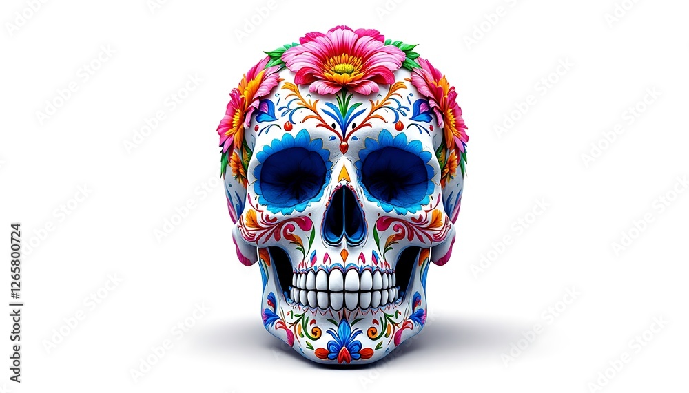 Decorated Sugar Skull with Flowers for Day of the Dead Decorated Sugar Skull with Flowers for Day of the Dead