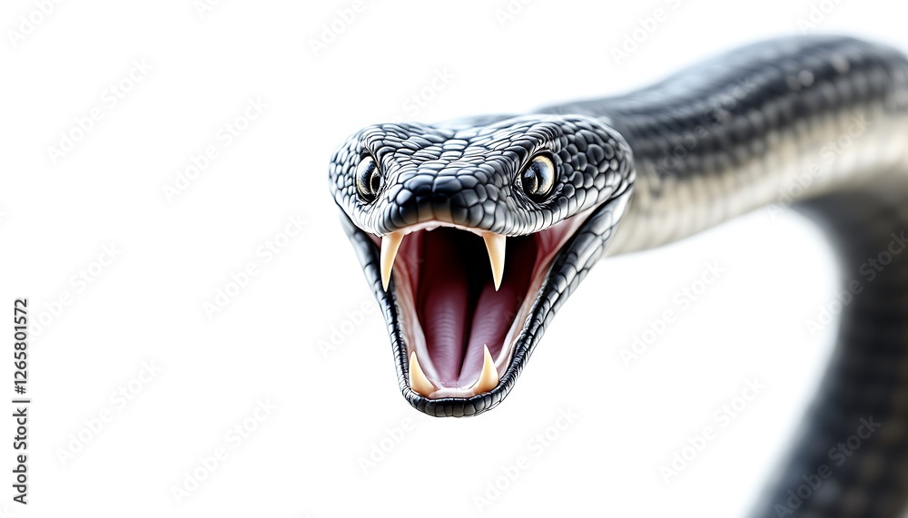 Aggressive Snake Head with Open Mouth and Sharp Fangs Isolated Aggressive Snake Head with Open Mouth and Sharp Fangs Isolated