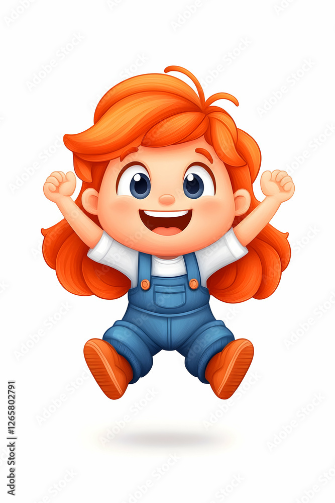 Naklejka premium Cheerful girl jumping in the air, illustration on a white background, for kids books