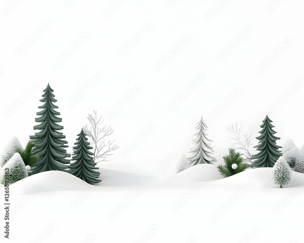 Obraz premium Christmas Trees in Snow Scene Winter landscape background with holiday evergreen trees