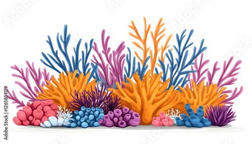 Colorful coral reef thriving with marine life in serene ocean background for ecology
