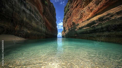 Tropical Beach Cove with Clear Water and Rocky Cliffs