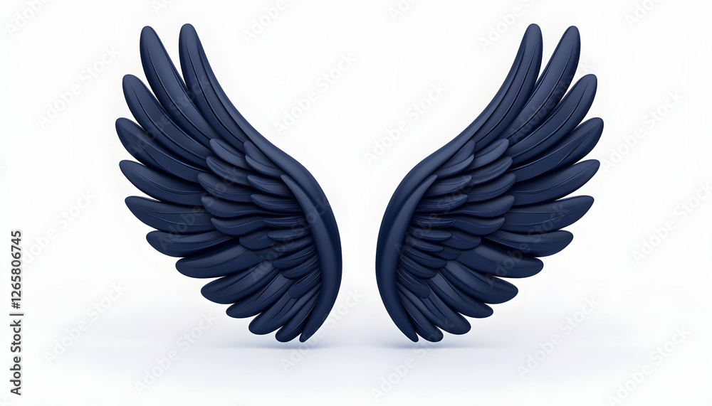 Obraz premium Dark blue wings on white in studio, symbolising freedom, hope, dreams, ideas