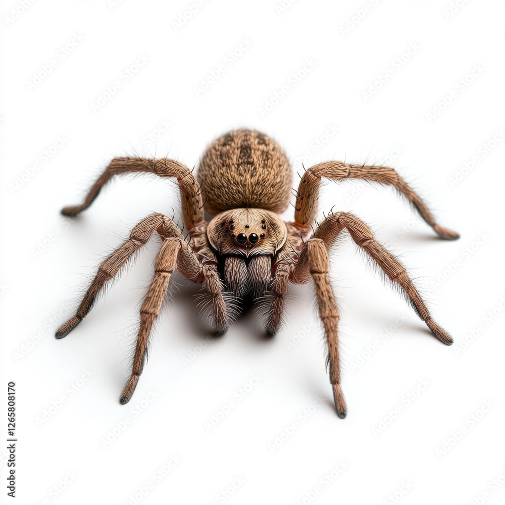 Close-Up View of a Brown Spider with Detailed Features on a White Background Close-Up View of a Brown Spider with Detailed Features on a White Background