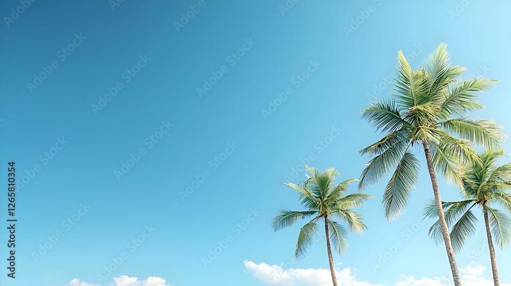 Fototapeta premium Three Palm Trees Against a Vibrant Blue Sky