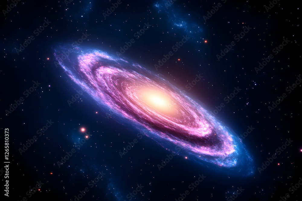 Naklejka premium Galaxy swirling in space with shining light. Cosmology background for illustration