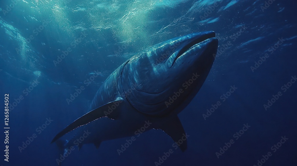 Fototapeta premium Whale surfacing ocean sunlit depths wildlife