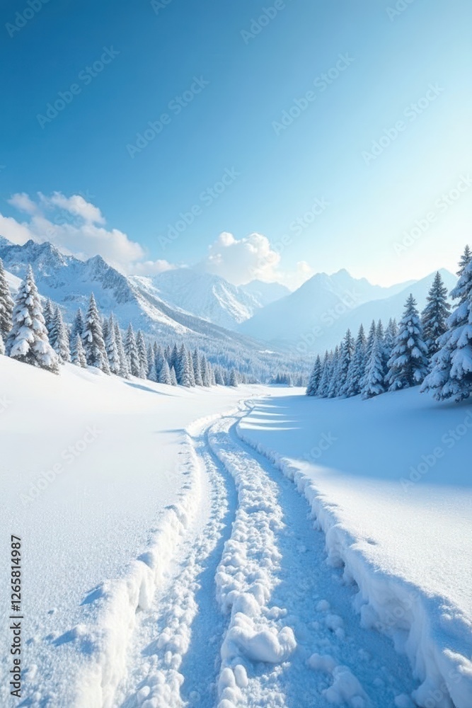 Obraz premium Vast, snow-covered landscape; clear winter sky , pure, image, arctic