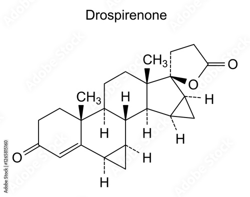 Chemical structure of drospirenone, drug substance