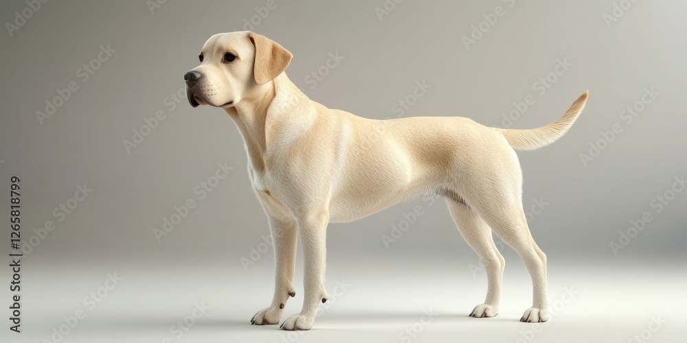 Alert Labrador Retriever Standing in Profile Pose on Neutral Background Alert Labrador Retriever Standing in Profile Pose on Neutral Background