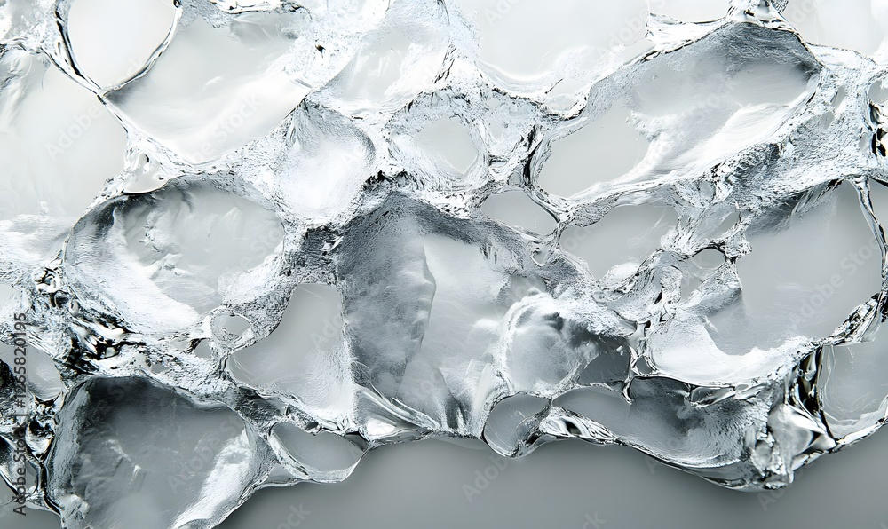 Abstract ice formation with visible surface detail in monochrome silver tones Abstract ice formation with visible surface detail in monochrome silver tones