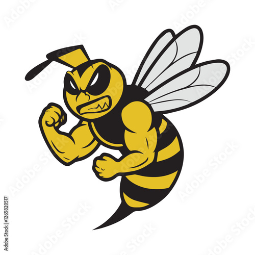 Buff Bumblebee Vector - Strong Cartoon Bee with Muscular Arms for Fitness & Strength Themes