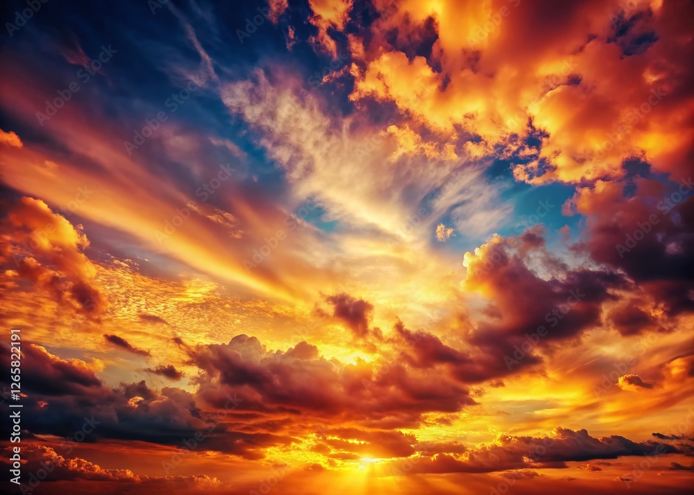 Obraz premium Golden Hour Sunset Sky: Vibrant Hues of a Vintage Photograph