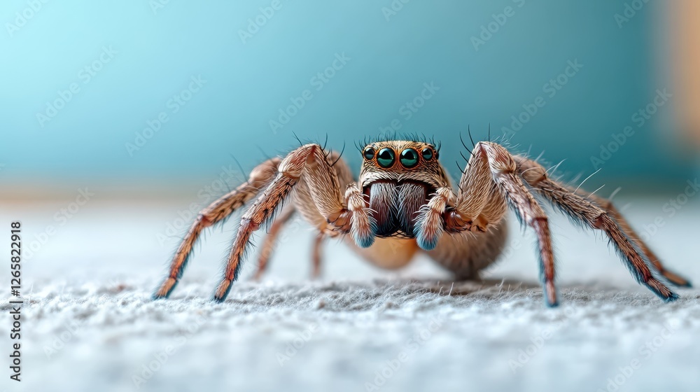A mesmerizing close-up image of a spider on a soft surface, showcasing its textured body and striking features in detail, creating an intriguing and artistic viewpoint. A mesmerizing close-up image of a spider on a soft surface, showcasing its textured body and striking features in detail, creating an intriguing and artistic viewpoint.
