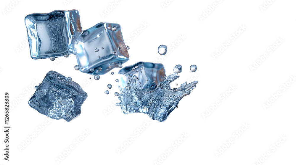 Obraz premium Crystal Ice Cubes Refreshing Water Splash, Cool Blue for Drink Themes, isolated on transparent background.