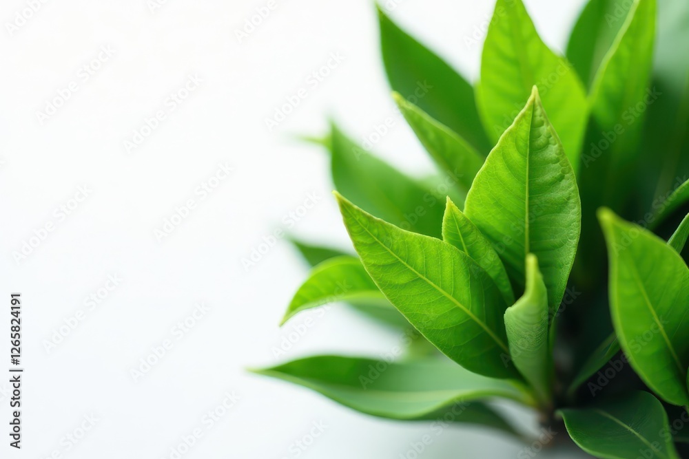 Fototapeta premium Crisp dry & lush green tea leaves, stark white backdrop , clean, fresh, plant