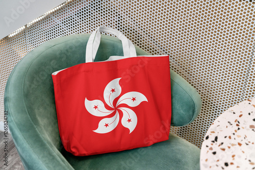  Shopping bag with the flag of Hong Kong 3D Rendering photo