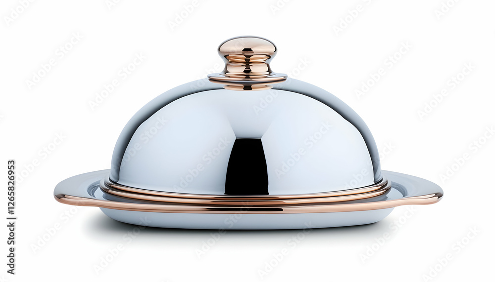 Shiny butter dish with rose gold accents, isolated on white, elegant kitchenware Shiny butter dish with rose gold accents, isolated on white, elegant kitchenware