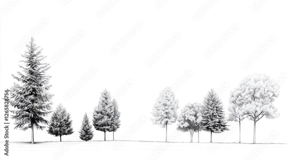 Fototapeta premium Black And White Illustration Of Trees In A Field