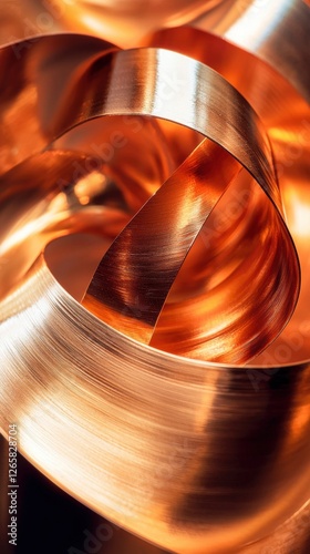 Abstract Copper Swirls and Curves with Smooth Metallic Finish photo