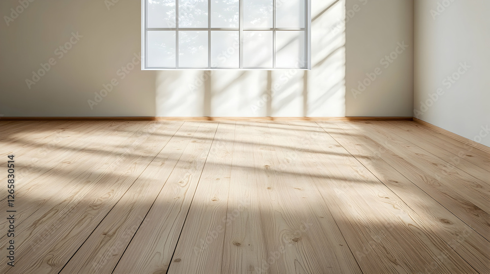 Sunlight streams into an empty room with wood floors, for use as a background Sunlight streams into an empty room with wood floors, for use as a background