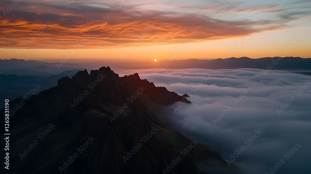 Sunrise Over Mountain Peak Above Clouds Sunrise Over Mountain Peak Above Clouds