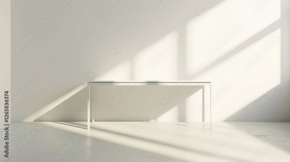custom made wallpaper toronto digitalA simple white metal desk with no items on it, sitting in a minimalist space.