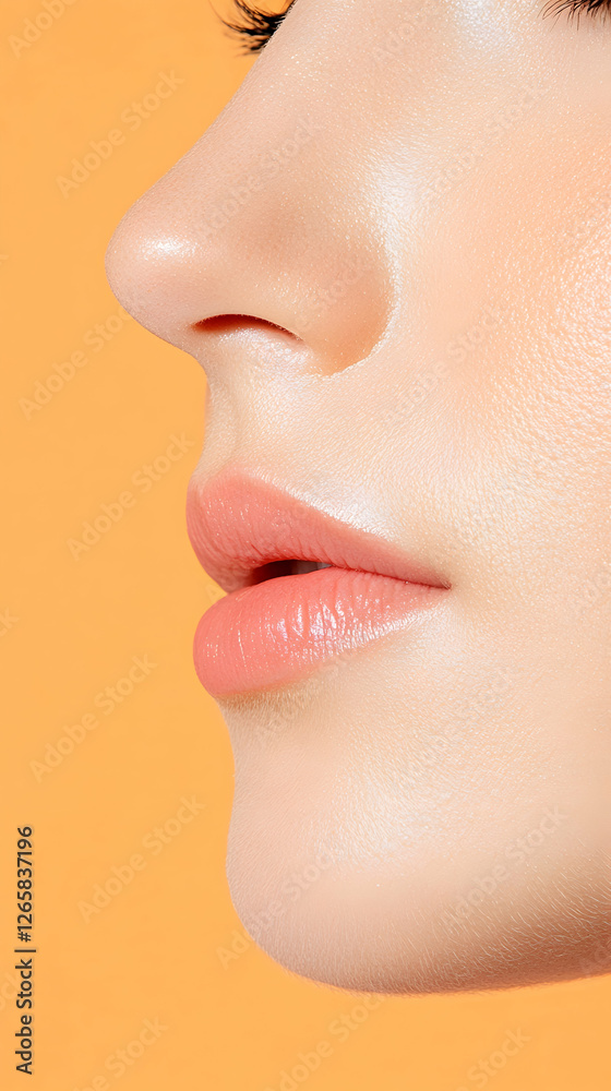 Woman's profile with perfect skin on light orange background. Beauty concept Woman's profile with perfect skin on light orange background. Beauty concept