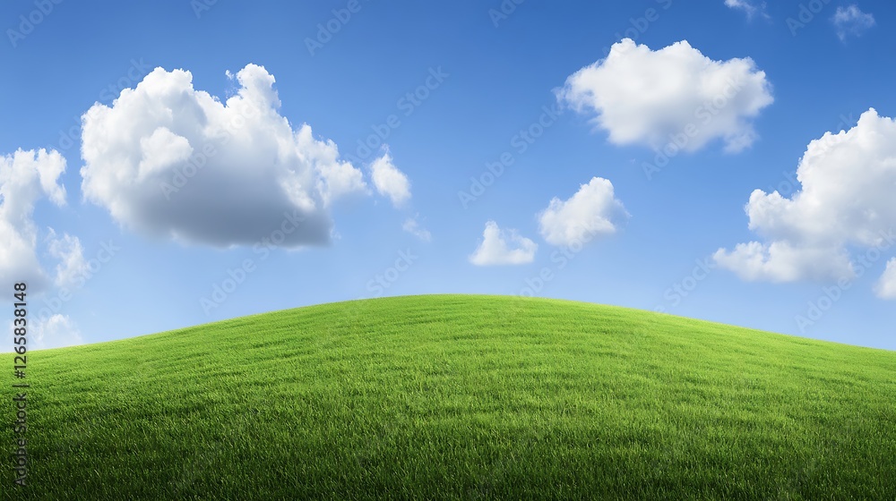 Fototapeta premium Rolling Green Hill Under a Blue Sky with Fluffy Clouds