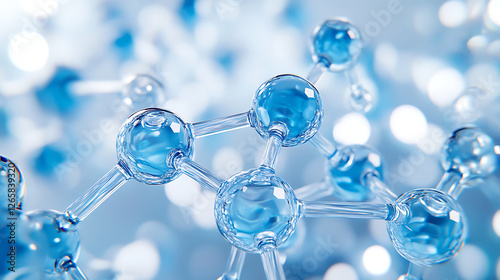 rendering of water molecules showing the hydrogen and oxygen atoms connected by bonds, with a transparent background 