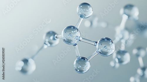 rendering of water molecules showing the hydrogen and oxygen atoms connected by bonds, with a transparent background 
