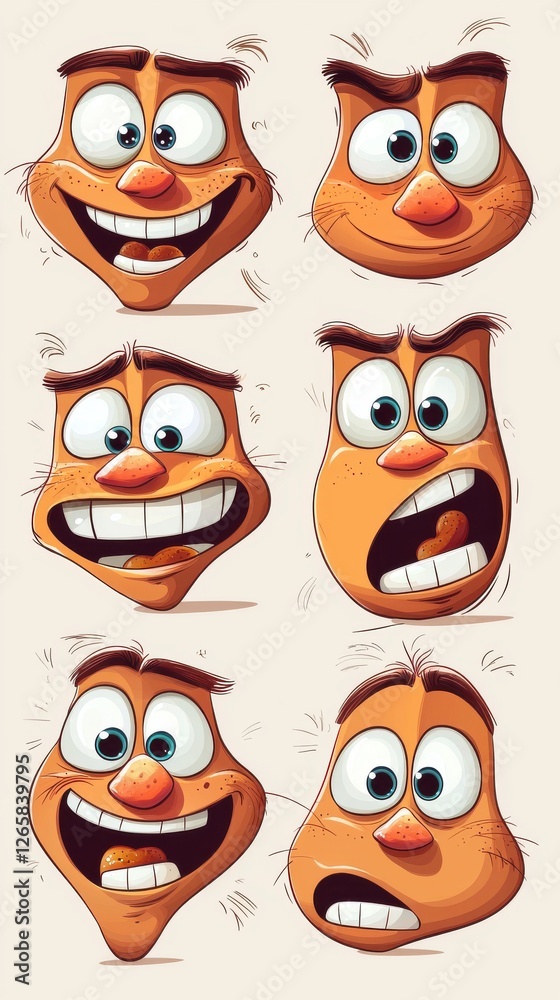 Fototapeta premium Cartoon Character Emotions Expression Set with Different Faces