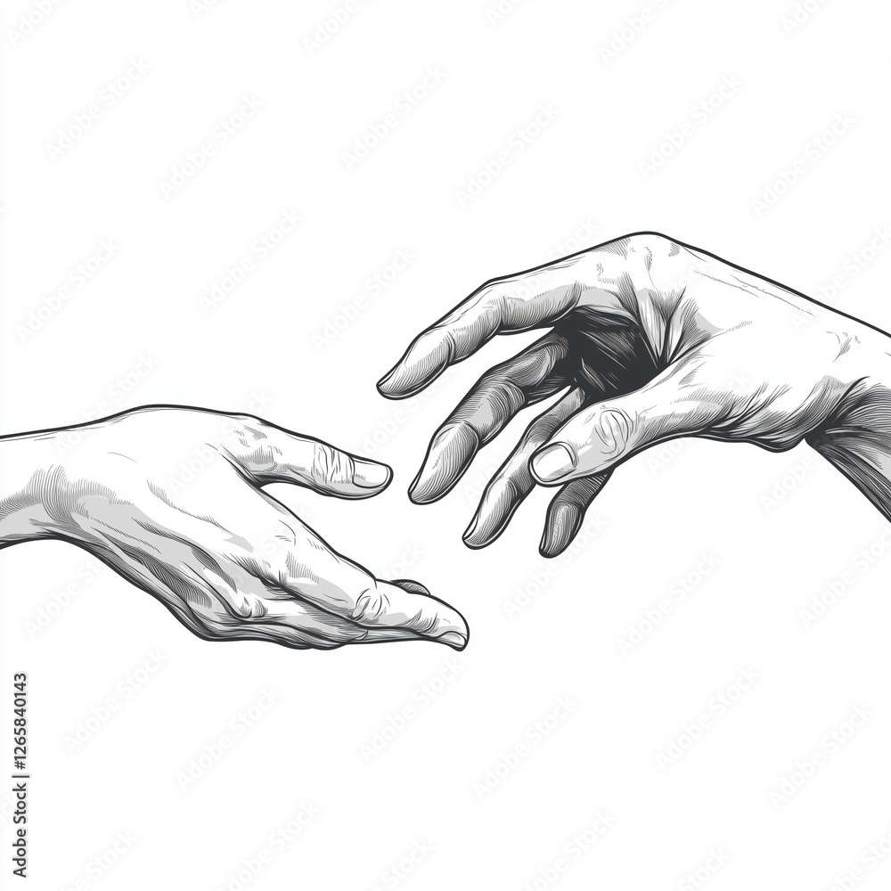 Hands reaching towards each other on white background Hands reaching towards each other on white background