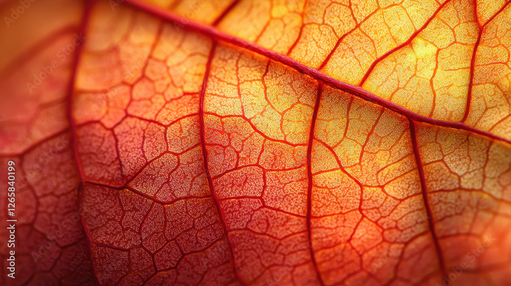 Fototapeta premium Vibrant autumn leaves with intricate patterns glowing in warm sunlight