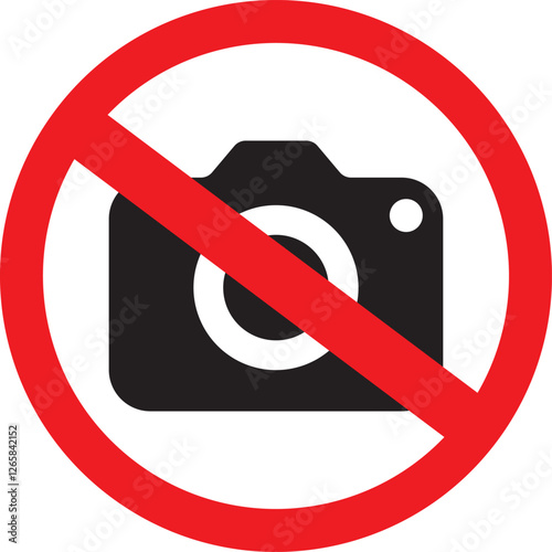 No cameras allowed sign. Red prohibition no camera sign. No taking pictures, no photographs sign.