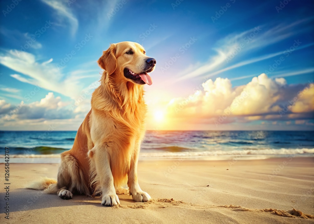 Happy Dog on Beach, Summer Relaxation, Best Friends, Coastal Vacation, Pet Photography