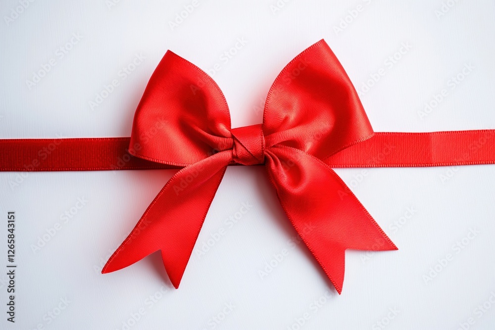 A beautiful red satin bow tied neatly on a white background. A beautiful red satin bow tied neatly on a white background.