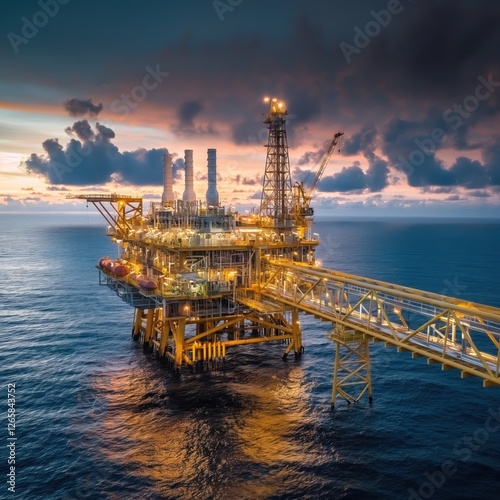 Offshore oil rig safety protocols ocean industry guidelines sunset aerial view
