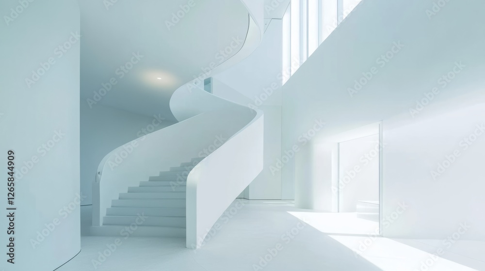 Obraz premium Modern office lobby with clean, minimal design and natural light, embodying simplicity and elegance.