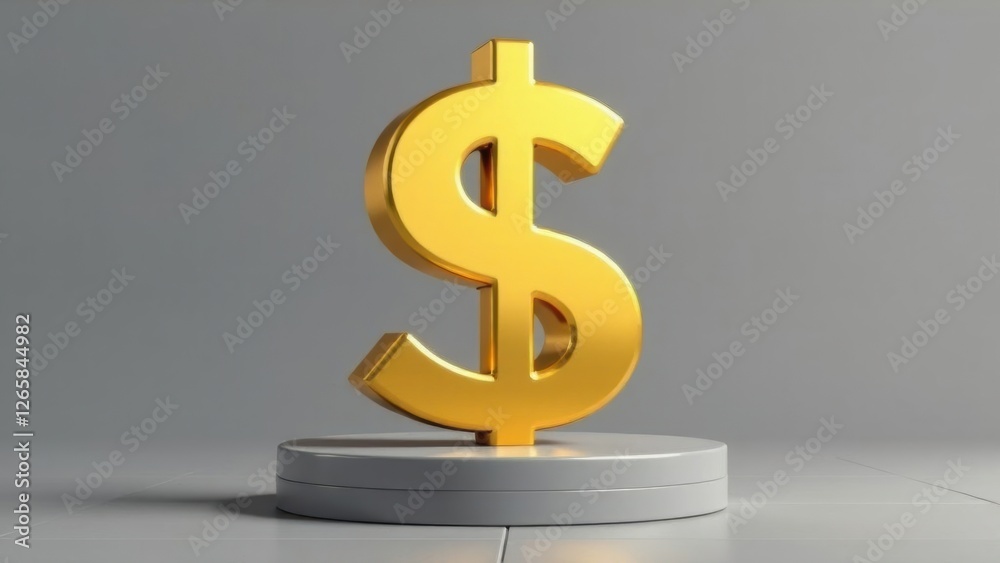 Shiny golden dollar sign standing on white pedestal representing wealth and success Shiny golden dollar sign standing on white pedestal representing wealth and success