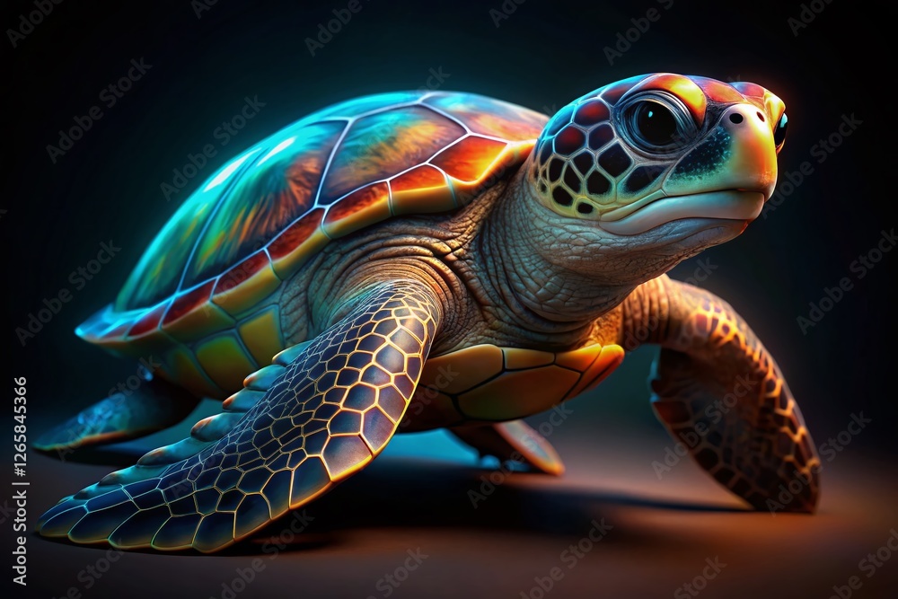 Hawksbill Sea Turtle 3D Render - High-Resolution Stock Photo with Sharp Focus on Black Background